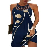 Cindysus Women Mini haljine Leopard Print Ljeto Plaže Sunderess Kratka haljina Retro mornarice Plava