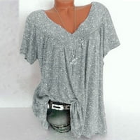 Tking Fashion Wemens Tops plus veličina kratkih rukava V-izrez za bluzu za bluzu od pulover na majici