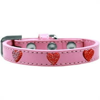Crveni sjajni srčani widget ovratnik za pse, svijetlo ružičasta - veličina 16