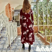Ženska haljina s dugim rukavima V izrez cvjetni tiskani dame proljeće ljeto kuća za odmor home haljite