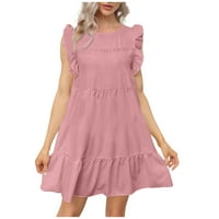 Ljetne haljine za žene okrugli dekolte modni tiskani mini kratki rukav haljina ružičaste l