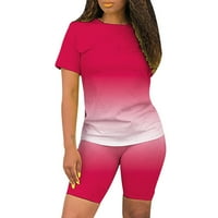 Yuwull Ljetne odjeće za ženske majice kratkih rukava Bodycon hlače Storks Postavite gradijentno kolor