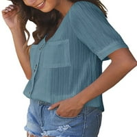 Avamo ženski gumb up bluze vrhovi dame modnih džepova majica casual labav kratki rukav V rect majica