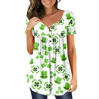 Thirts Ženska grafička cvjetna tiskana V-izrez kratki rukav gornji gumb Pleased casual fit bluza za