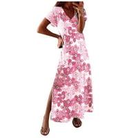 FESFESFES ženska haljina cvjetna print v izrez opruga haljina labava casual kratki rukav Boho haljina