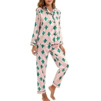 Pidžama za žene ahomtoey ženska kućanska odjeća dugih rukava modna solidna boja svilene svile poput