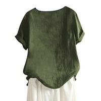 Ženski ljetni vrhovi cvjetni okrugli vrat kratkih rukava pamučne platnene majice zelena 5xl