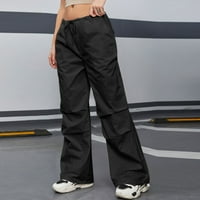 Teretne hlače za opuštene fit baggy odjeće hlače visoki struk patentni struk s tamnim strukom sa džepovima