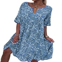Haite Dame Swing Sundress V izrez T-majica Haljine pola rukave Ljeto MIDI haljina za zabavu Short Short Light Blue XL