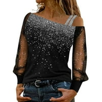 Bluze za žene s dugim rukavima za spajanje rušica za okrugle vrata Ljetni trendi jedno ramena dvostruka