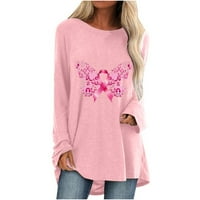 Fitoronske košulje za dojke za žene - Fall vrhovi ružičasta vrpca plus veličina tunika dugih rukava