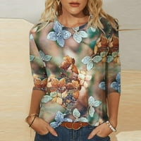 Hoksml izlaska vrhovi za žene, ženska modna tiskana labava majica rukava bluza okrugli vrat casual vrhovi