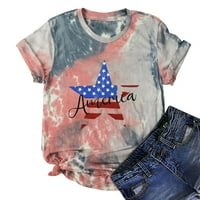 Lolmot Ženska američka košulja za zastavu Trendy kratki rukav majica Nezavisno-dye majica za čišćenje