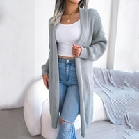 Caicj Womens Jesen Modni ženski gumb Vee izrez dugi rukav s pletenim kardiganskim džemperi Grey, L