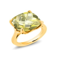 Gem Stone King 9. CT Checkenboard Yellow Limun Kvarcna G-H Lab Grown Diamond 18K žuti pozlaćeni srebrni
