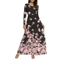 Fall Maxi haljina za žene džepke maxi haljine za žene dame casual boho cvjetni print okrugli izrez Dugi