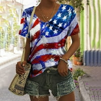 GUZOM 4. srpnja Košulje za žene - američka zastava Vintage Loose vrhovi V izrez kratki rukav Trendy
