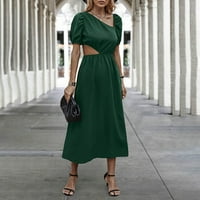 Ženska modna čvrsta boja nagnuta ovratnik kratka šuplje struka seksi haljina