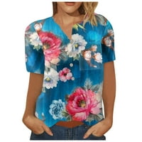 Bluze za žene modni cvjetni uzorak plus veličina bluze za žene V-izrez kratki rukav udobne presječene
