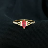 Laboratorija za markiza Oblik uzgojen Ruby Solitaire Prsten s Diamond - Celtic Crnot prsten, 14k žuto