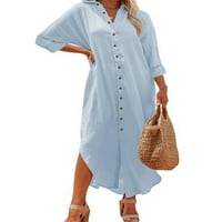 Niveer dame košulja haljina s dugim rukavima Summer plaža Sundress Solid Boja Maxi haljine labavi gumb