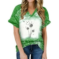 Žene kratkih rukava Vshirts s kratkim kravatama Dye Gradient Tee Tors Casual Labavi vintage Print Comfy bluza Green XL