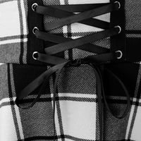 RUZIYOOG A-line mini rešetke za ispis suknje Goth vunene mješavine pletene suknje sa nagnutim patentnim