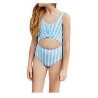 Djevojka za kupaći kostim toddlera Dvije prugasto ispis slatko svijetlo plavo plaža kupaće odijelo, veličine 140