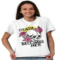 Smrt postaje njena lubanja ruža tetovaža Ženska grafička majica majica Tees Brisco brendovi 3x