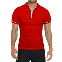 Puawkoer Men Casual Soild patentna košulja Okrenite ovratnik bluza s kratkim rukavima Top majica Modna