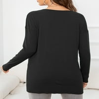 Ženski crni pleteni dugi rukav Mekani V izrez Solid Boide Split puloveri
