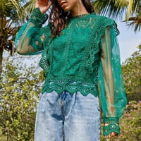 Tklpehg ženski majica s dugim rukavima dugih rukava Trendy Solid Color CrewNeck Cracy SPLICINSKI SPEING BAGGY COSY BLOUSE TUNIC TOP GREEN XL