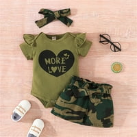 Djevojčice za dijete Outfit Baby Camouflage Odjeća Ruffle Flutter rukave ROMPER Hlače hlače Traka za