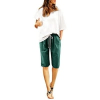 Kratke hlače za žene Ljetne pamučne hlače plus veličina Veličina kopče za vezanje plaže za plažu za žene ZELENI XL