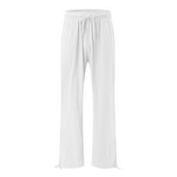 Knosfe Petite hlače za žene široko noga visoke struke pantalone za žene za žene pamučne posteljine povlače labave hlače za žensku modu s džepovima bijeli s