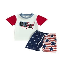 Bagilaanoe 4. srpnja odjeća za dječake malih dječaka Print majica kratkih rukava + kratke hlače 3T DEO DESA NEZAVISNOSTI Outfits Set