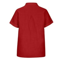 Ženski casunski gumb dolje majice V izrez dugih rukava pamuk labav fit običan rad bluza vrhovi sa džepom