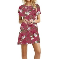 Gotyoou Ženska cvjetna turska haljina Ležerna Swing Maxi Summer Crewneck Ispisana modna mini haljina s kratkim rukavima