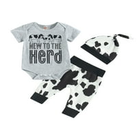 Sprifallbaby Baby ljetne odjeće, kratki rukav ružica + krave pantalone za ispis + škak za šešir za prijenose