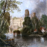 Engleska: Dvorac Warwick. Dvorac Nwarwick, Warwickshire, Engleska, na rijeci Avon. Čelično graviranje, 19. vek. Poster Print by