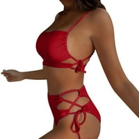 PHONESOAP Ženska puna boja visoki struk Multi-konop split bikini kupaći kostim kupaći kostim crveni
