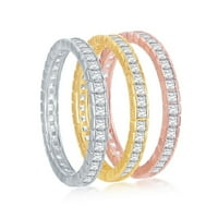 Sterling srebrne tri-boje baguette veternity prstenovi