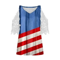 Dan nezavisnosti Ženska majica Dressy Casual Imitacija pamuk Ispis od ramena Prozračna bijela čipka