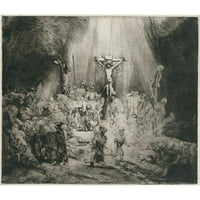Rembrandt van Rijn Black Moderni uokvireni muzejski umjetnički ispis pod nazivom - Krist razapet između
