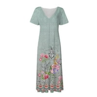 Strungten ženska ljetna casual moda retro print kratki rukav V-izrez Swing haljina maxi haljina za žene