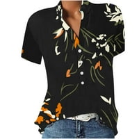 Majice za vrat za žene Ljeto cvjetno print gumb dolje za bluzu na vrhu casual redovitih majica kratkih