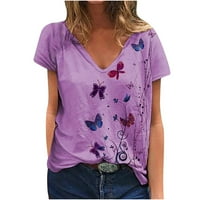 Stilska žena V-izrez Ljetni kratki rukav Butterfly Prints Tops Labavi majica