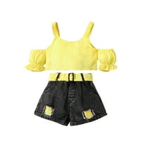 Booker Toddler Baby Girls Proljeće Ljeto Žuta bluza Jedna linija Na ramenu Shubsuder Bubble Plaid Top