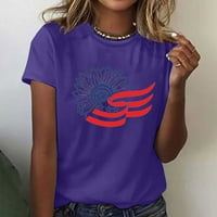Olyvenn Ljeto Žene Tunike Patriotske majice Suncokret USA zastava TESE Trendy odjeća Crew Majice Saop