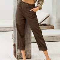 Gathrrgyp Capri hlače za žensko čišćenje, ženske ležerne tastere za džepove čvrstih boja elastični struk
